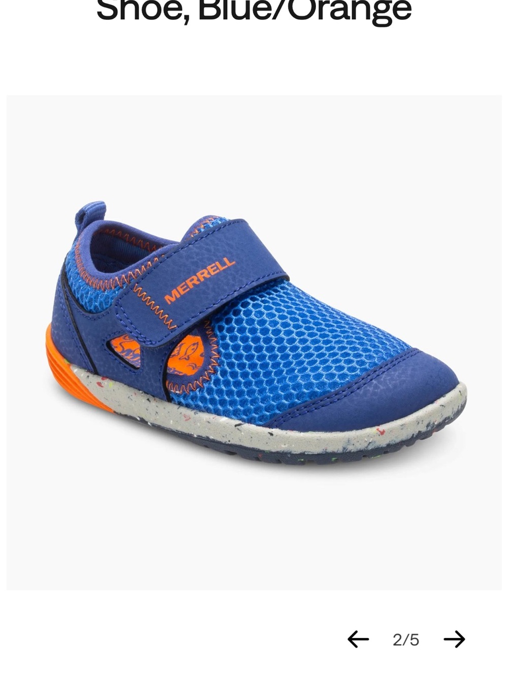 Merrell Kids Bare Steps Shoe Blue and Orange Mesh Hook-and-Loop Size7M